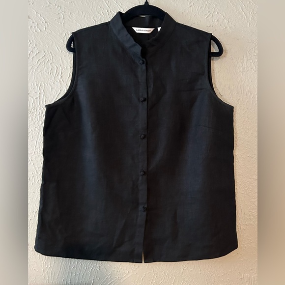 Laura Ashley Tops - Laura Ashley Top with button 100% Linen / Black/ Size S